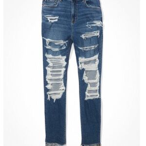 American Eagle Dark Blue Distressed Mom Jeans – Size 12 Short